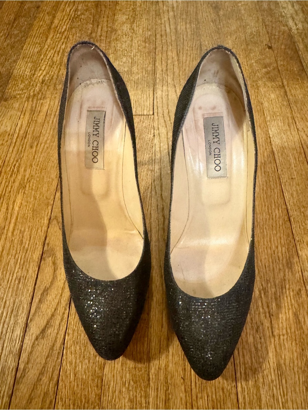 Jimmy Choo Black Glitter Pointed-Toe Pumps - 40.5